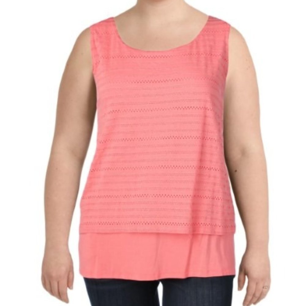 Calvin Klein Womens Plus Striped Sleeveless Pullover Top